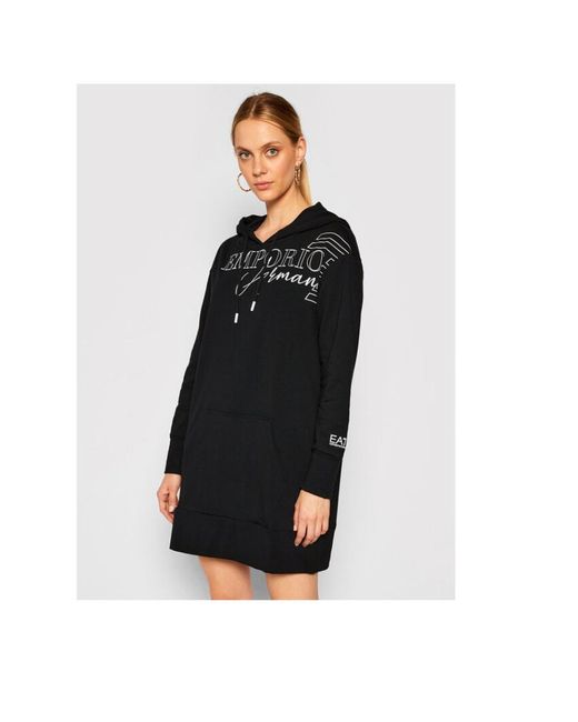 Emporio Armani Black Logo-Print Hooded Longline Sweatshirt