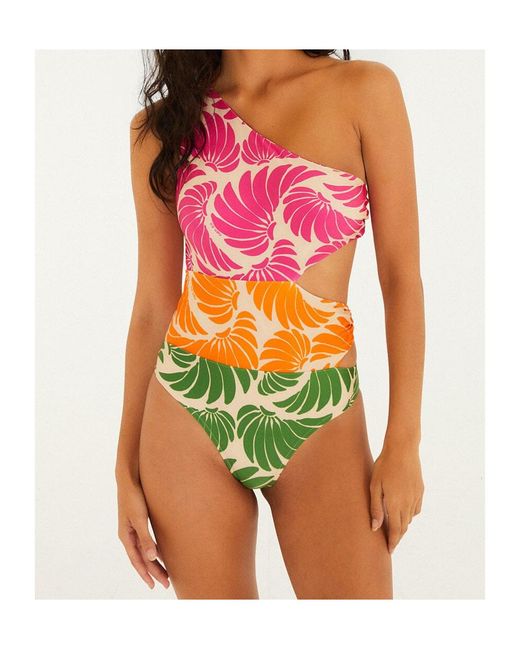 Farm Rio Green Banana Wings Cut-Out One-Piece Beachwear