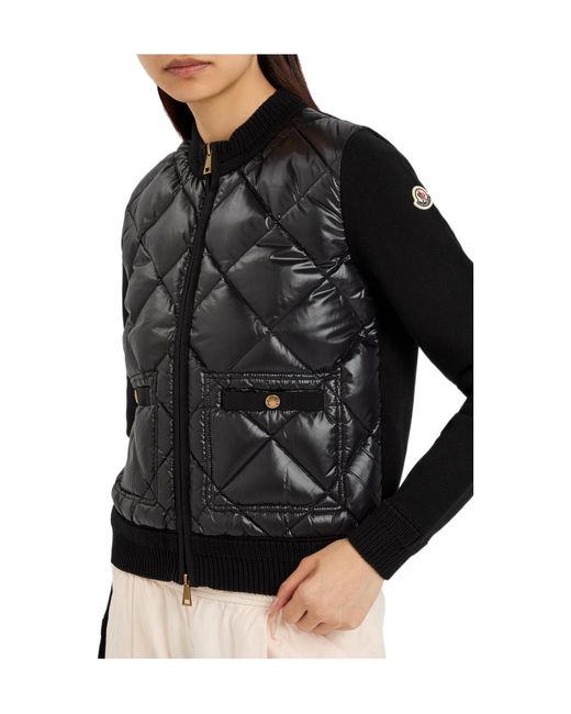 Moncler Black Quilted Cotton And Nylon Cardigan