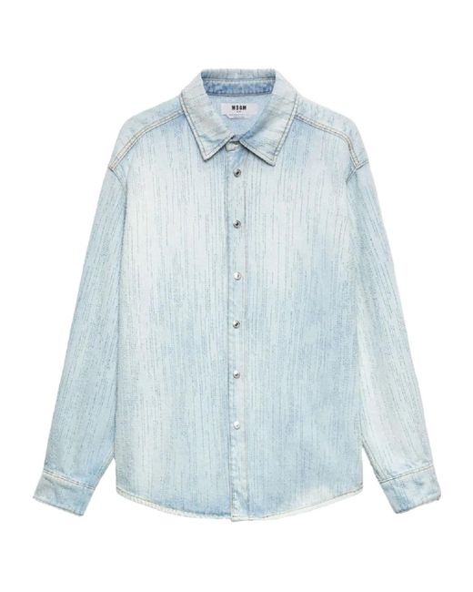 MSGM Blue Washed-Denim Button-Up Overshirt for men