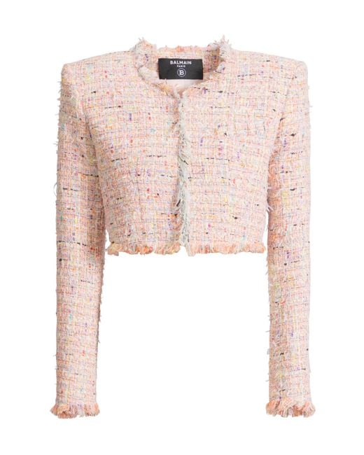 Balmain Pink Tweed Cropped Jacket