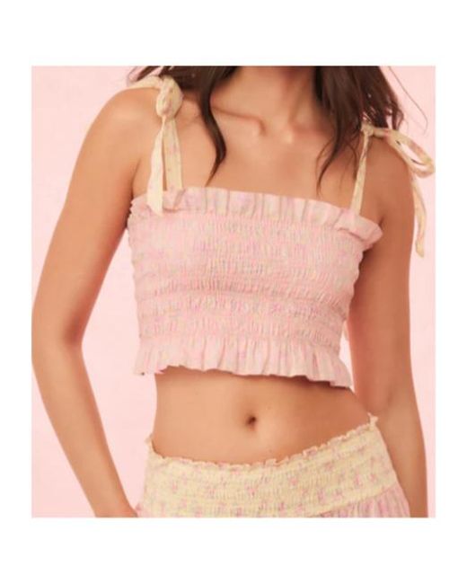 LoveShackFancy Pink Corbin Smocked Crop Top
