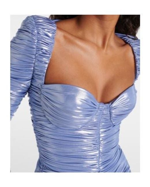 Alex Perry Blue Ruched Lamé Midi Dress