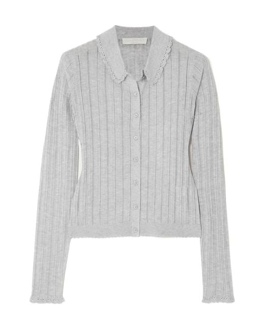 Ulla Johnson Gray Lottie Crochet-Trimmed Pointelle-Knit Cardigan