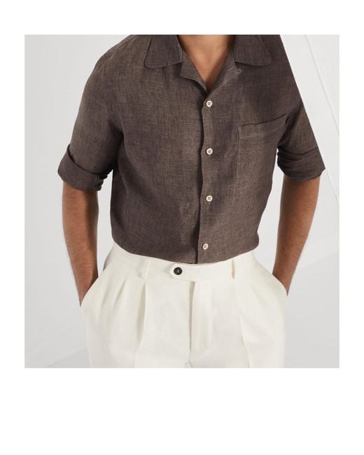 Brunello Cucinelli Brown Long Sleeved Buttoned Shirt for men