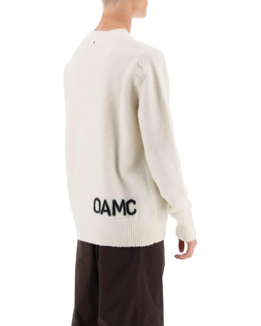 OAMC White Logo Intarsia-Knit Wool Jumper for men
