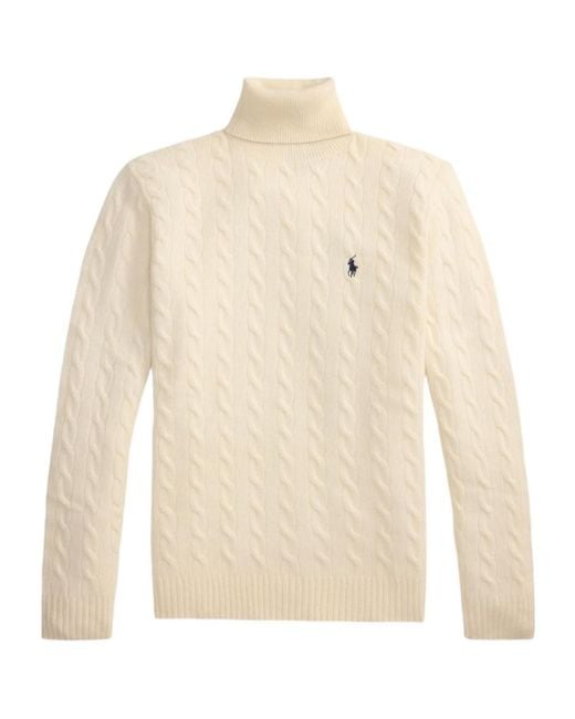 Polo Ralph Lauren White Cable-Knit Turtleneck Sweater for men