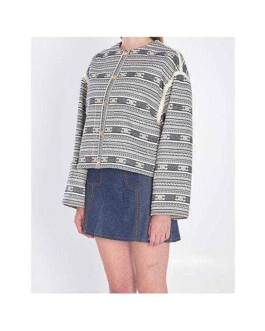 Céline Gray Wool Blend Blazer With Triomphe Motif