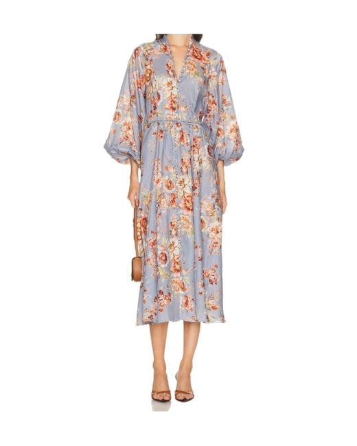 Zimmermann Multicolor Awaken Billow Floral Printed Long Dress