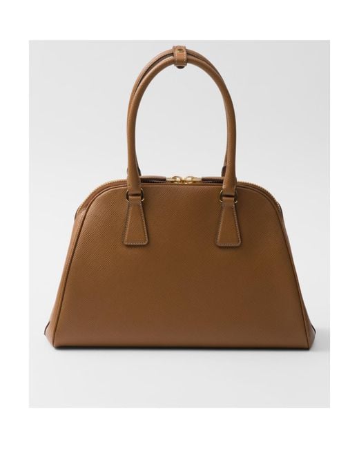 Prada Brown Saffiano Zipped Medium Tote Bag
