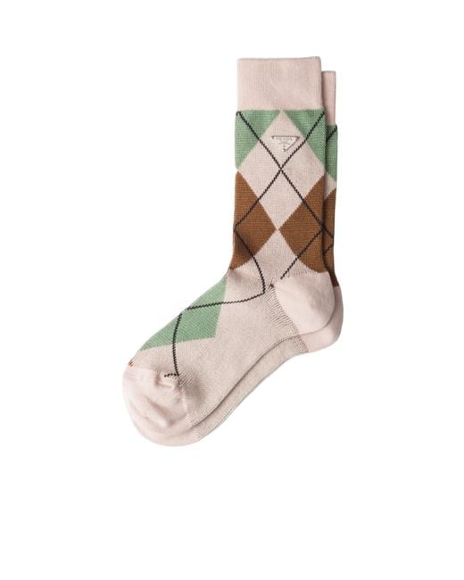 Prada Multicolor Triangle-Logo Checked Socks