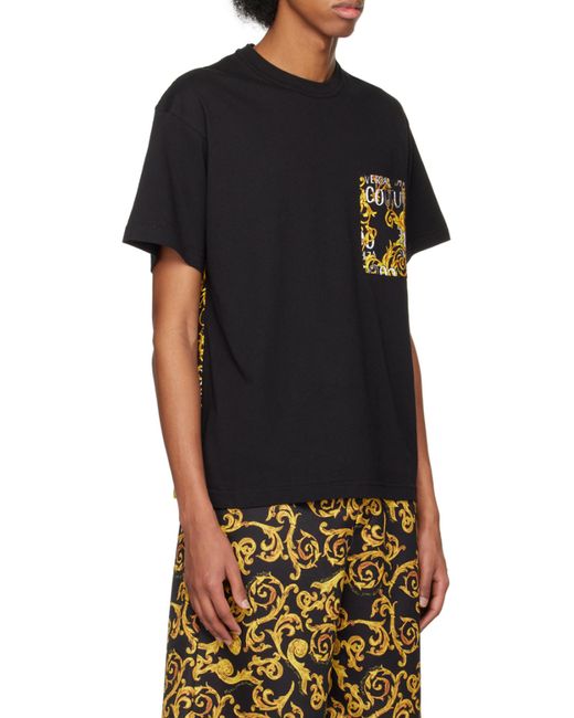 Versace Jeans Black Baroque-Pattern Print Detail T-Shirt for men