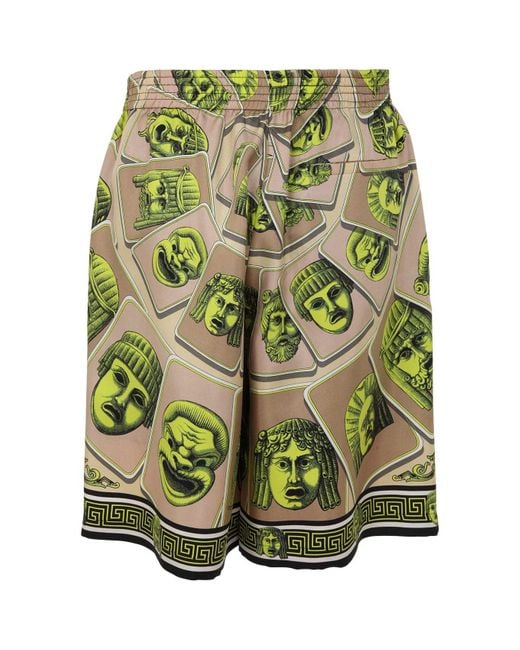 Versace Green Le Maschere Straight Leg Shorts for men