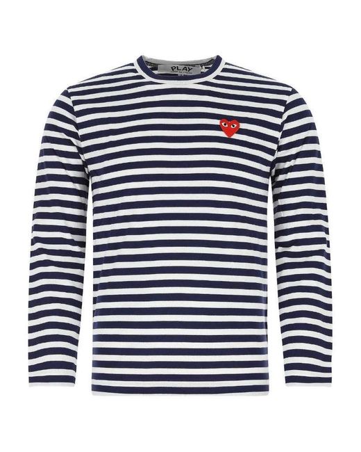 COMME DES GARÇONS PLAY Blue Striped Heart Long-Sleeve Top for men