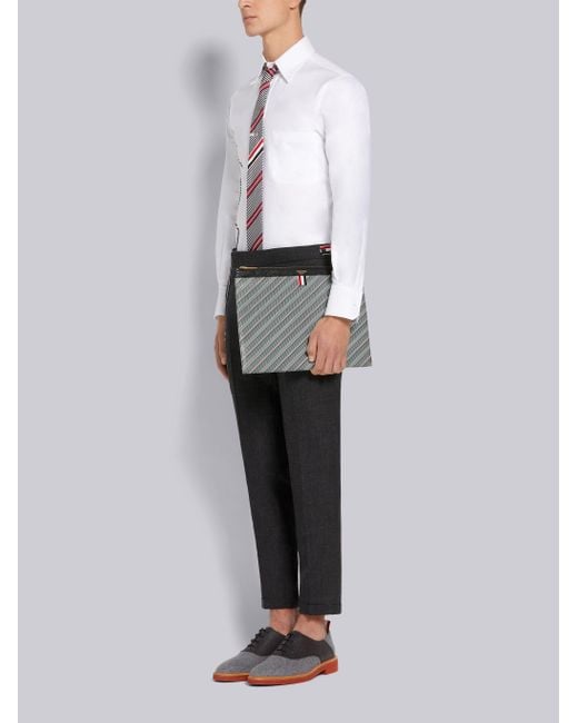 Thom Browne Gray Striped Zip Document Clutch Bag for men