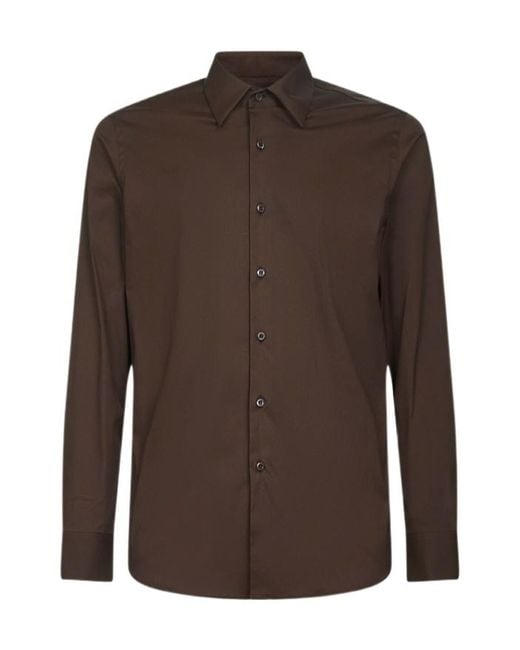 Prada Brown Long-Sleeved Poplin Shirt for men