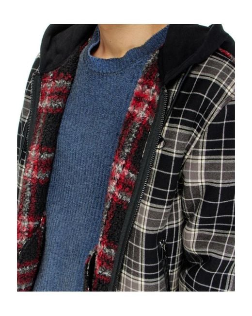 DIESEL Black Check-Flannel Bomber Jacket With Teddy Interior for men