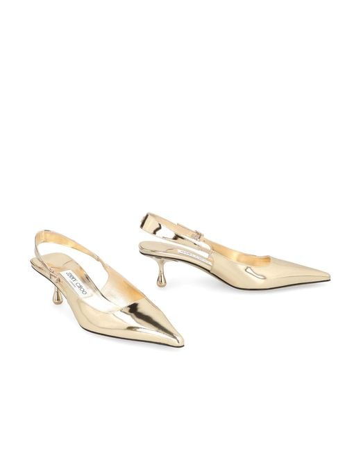 Jimmy Choo Natural Amel Pointed-Toe Metallic Pumps