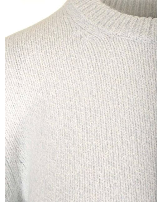 Theory White Long Sleeved Crewneck Knitted Jumper