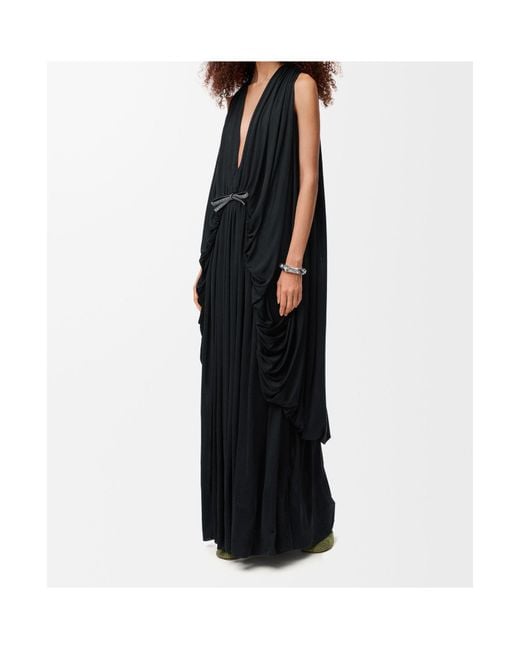 Loewe Black Draped Embellished Deep V-Neck Dress