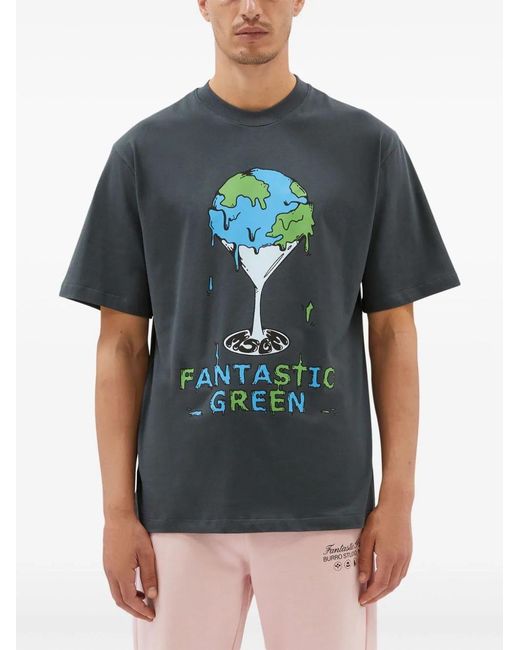 MSGM Blue Graphic-Print Cotton T-Shirt for men