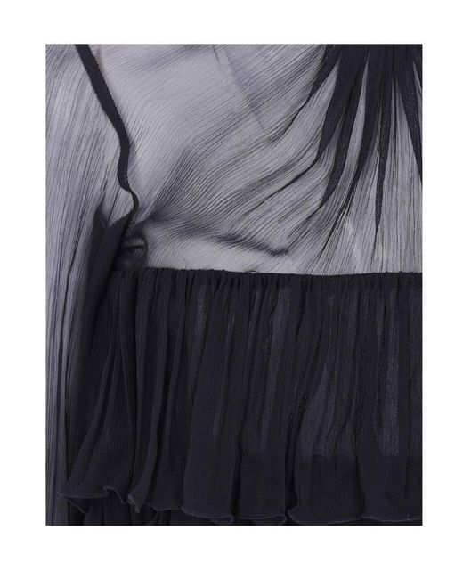Elisabetta Franchi Blue Ruffled Semi-Sheer Blouse