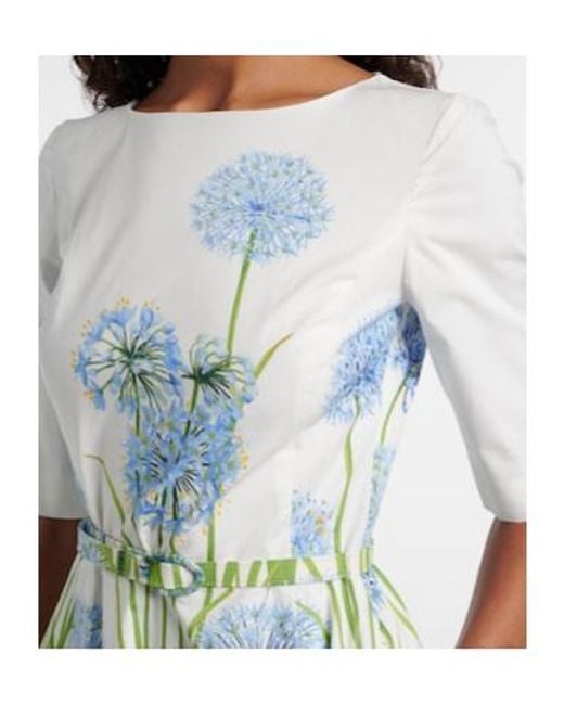 Oscar de la Renta Blue Floral Cotton-Blend Poplin Midi Dress