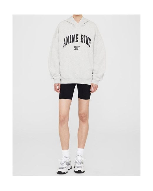 Anine Bing White Harvey Distressed Logo Printed Hoodie