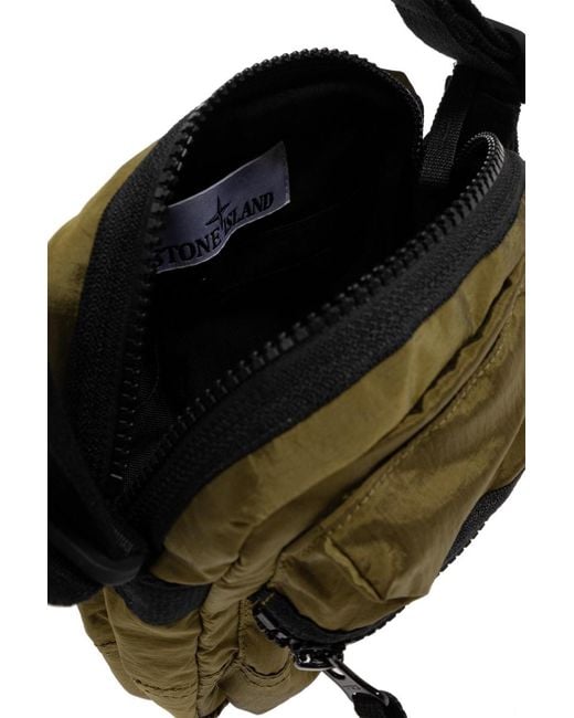 Stone Island Green Logo-Patch Zip-Up Messenger Bag for men