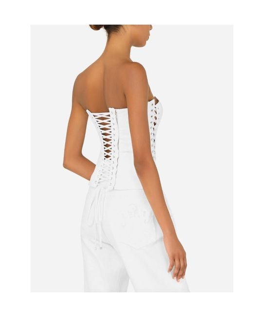 Dolce & Gabbana White Lace-Detail Cotton Corset