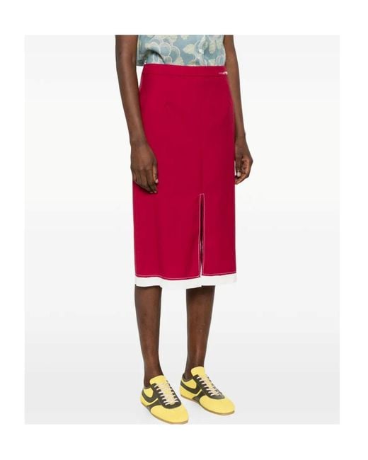 Marni Red Split-Hem Midi Skirt
