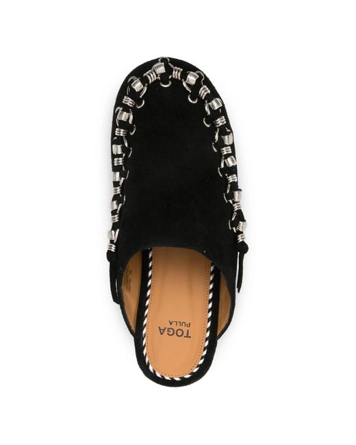 Toga Black Chain-Detail Round Toe Mules