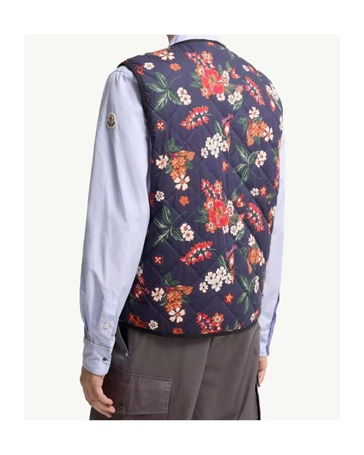 Moncler Blue Franqui Reversible Floral Down Vest for men
