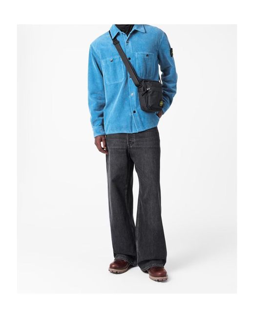Stone Island Blue Corduroy Structured Overshirt for men