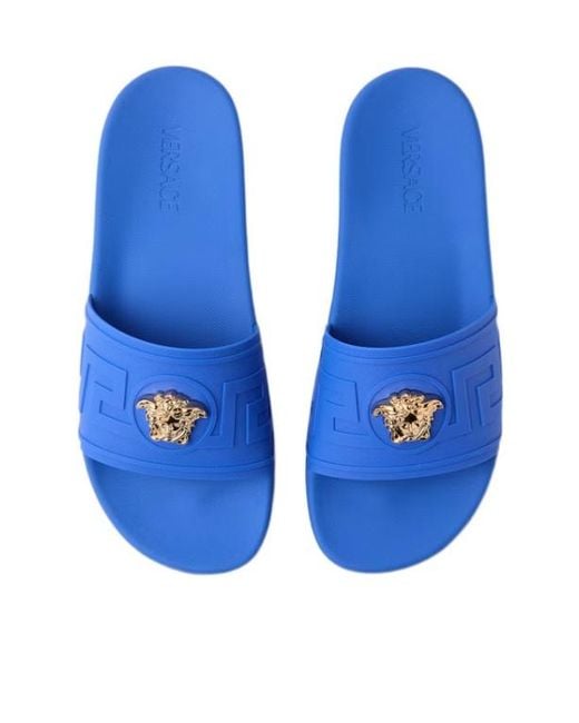 Versace Blue Medusa-Motif Open-Toe Slippers for men