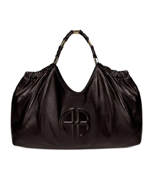Anine Bing Black Logo Embossed Medium Kate Tote Bag