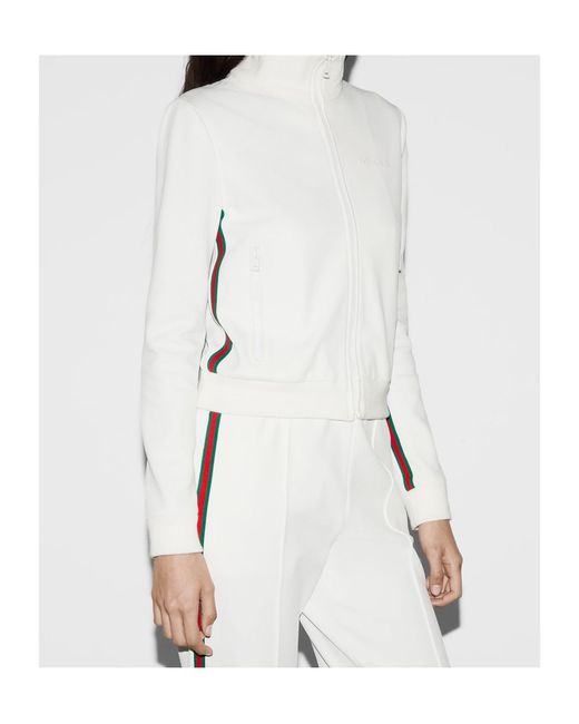 Gucci White Jersey Drill Zip-Up Jacket