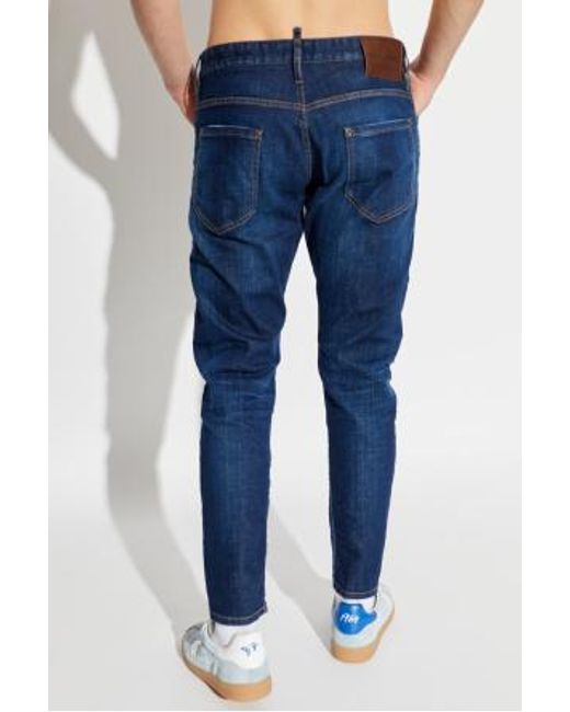 DSquared² Blue Logo-Patch Straight Leg Jeans for men