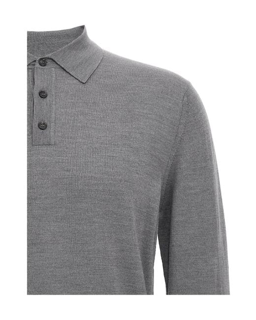 Zanone Gray Flexwool Long-Sleeve Polo Shirt for men
