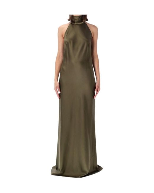 Ralph Lauren Green Sleeveless, High-Neck Formal Dress