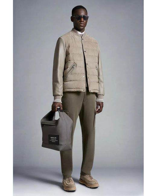 Moncler Gray Logo Embroidered Cargo Trousers for men