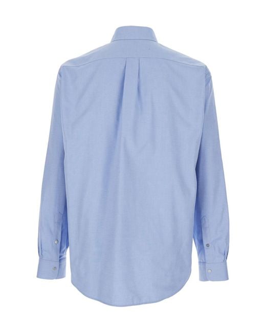 Fendi Blue Logo Embroidered Bown-Down Oxford Shirt for men