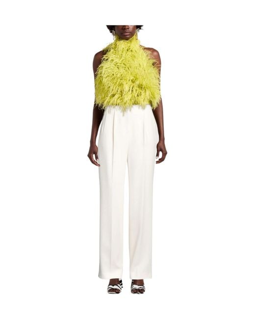 Max Mara White Solid Color Wide-Leg Trousers