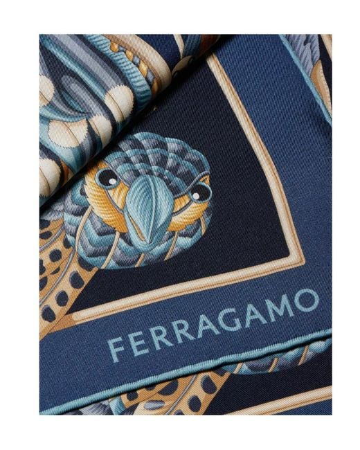 Ferragamo Blue Parrots Print Silk Scarf