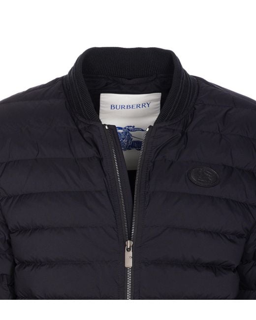 Burberry Blue Logo Detailed Zip-Up Padded Jacket for men