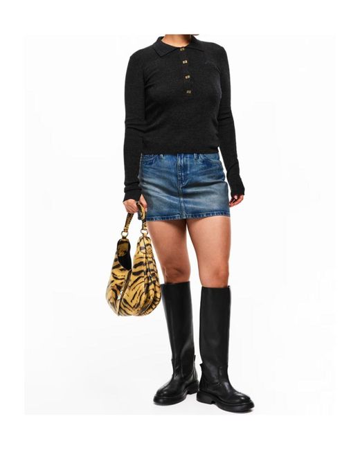Ganni Black Polo Collar Knitwear