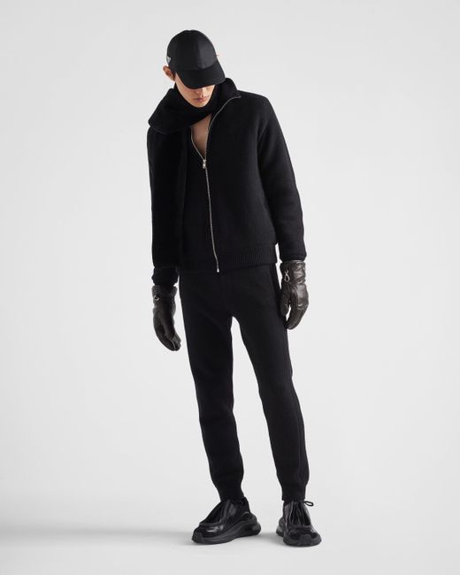 Prada Black Mid-Rise Fine-Knitted Track Pants for men