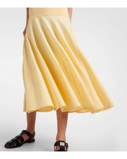 Plan C Yellow Pleated Knit Midi Skirt