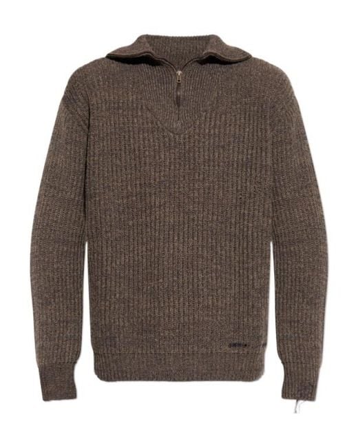Maison Margiela Brown Zip-Collar Knitted Jumper for men
