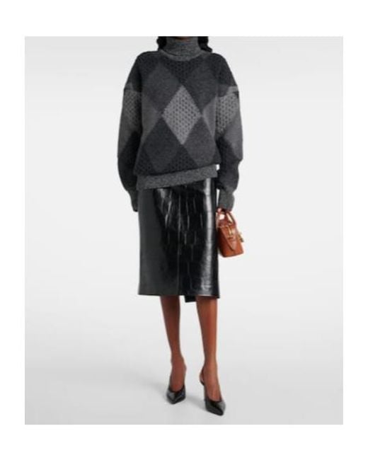 Stella McCartney Black Croco Pencil Skirt